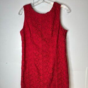 Talbots Petites Size 10P Sleeveless Red Sheath Dress Floral Lace Overlay Cotton